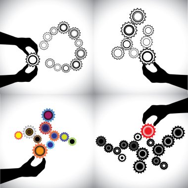 vector conceptual icons of gears together clipart