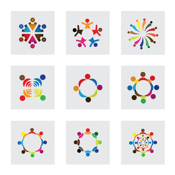 Vector logo icons of children playing together — Stok Vektör