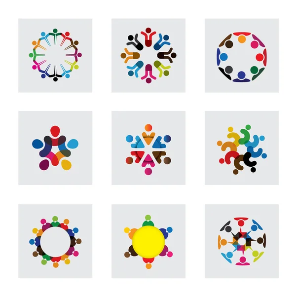 Ícones do logotipo do vetor de pessoas juntas - sinal de unidade, partners — Vetor de Stock