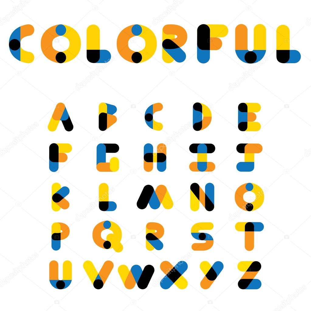 Colorful vector alphabets and letters in uppercase. these icons can be used as logos too and are made of 4 different colors - yellow, orange, blue, and black