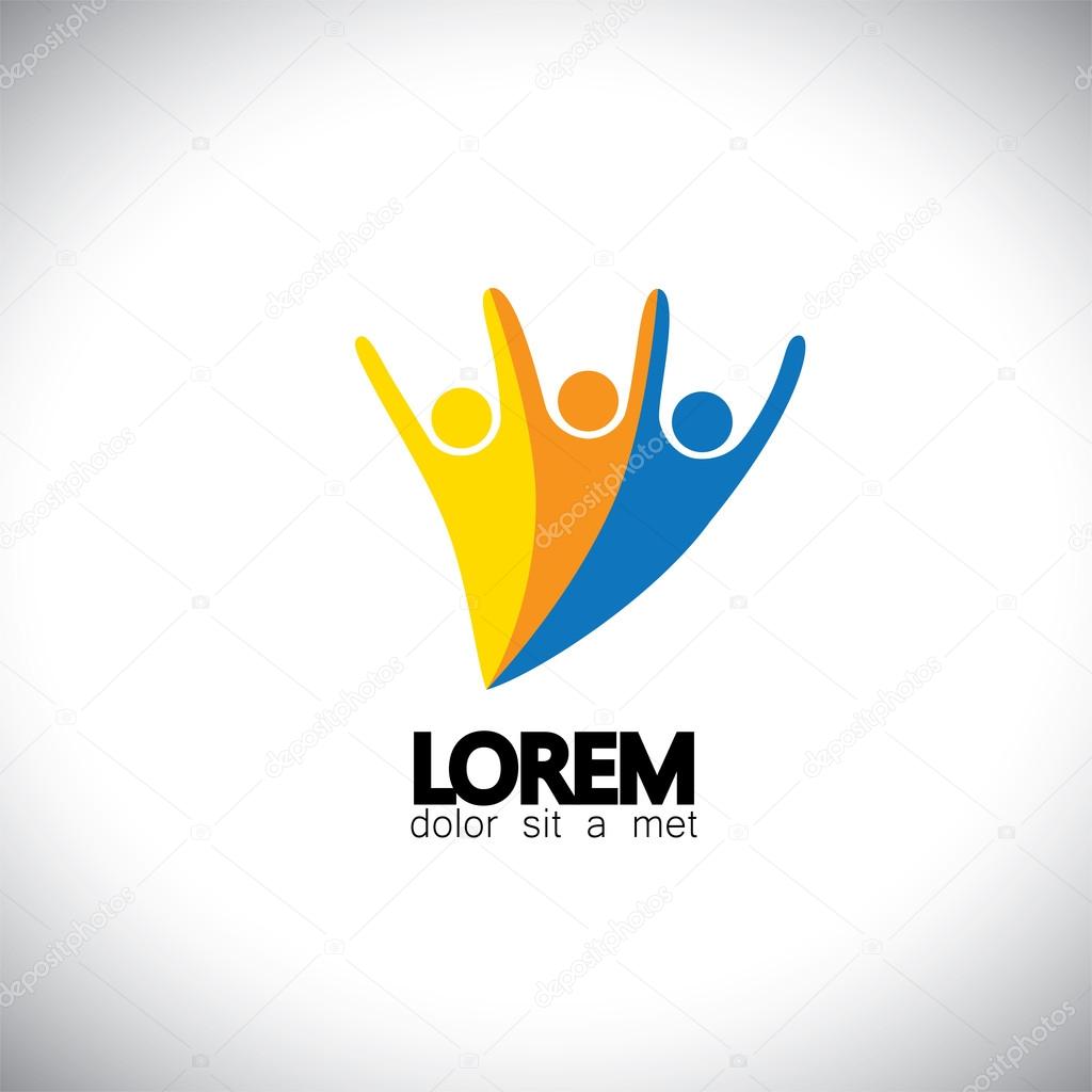 Team & teamwork, excited employees, motivated people - vector icon. this icon also represents friendship, partnership cooperation, unity, excitement, happiness, euphoric, happy, joyful, jubilant