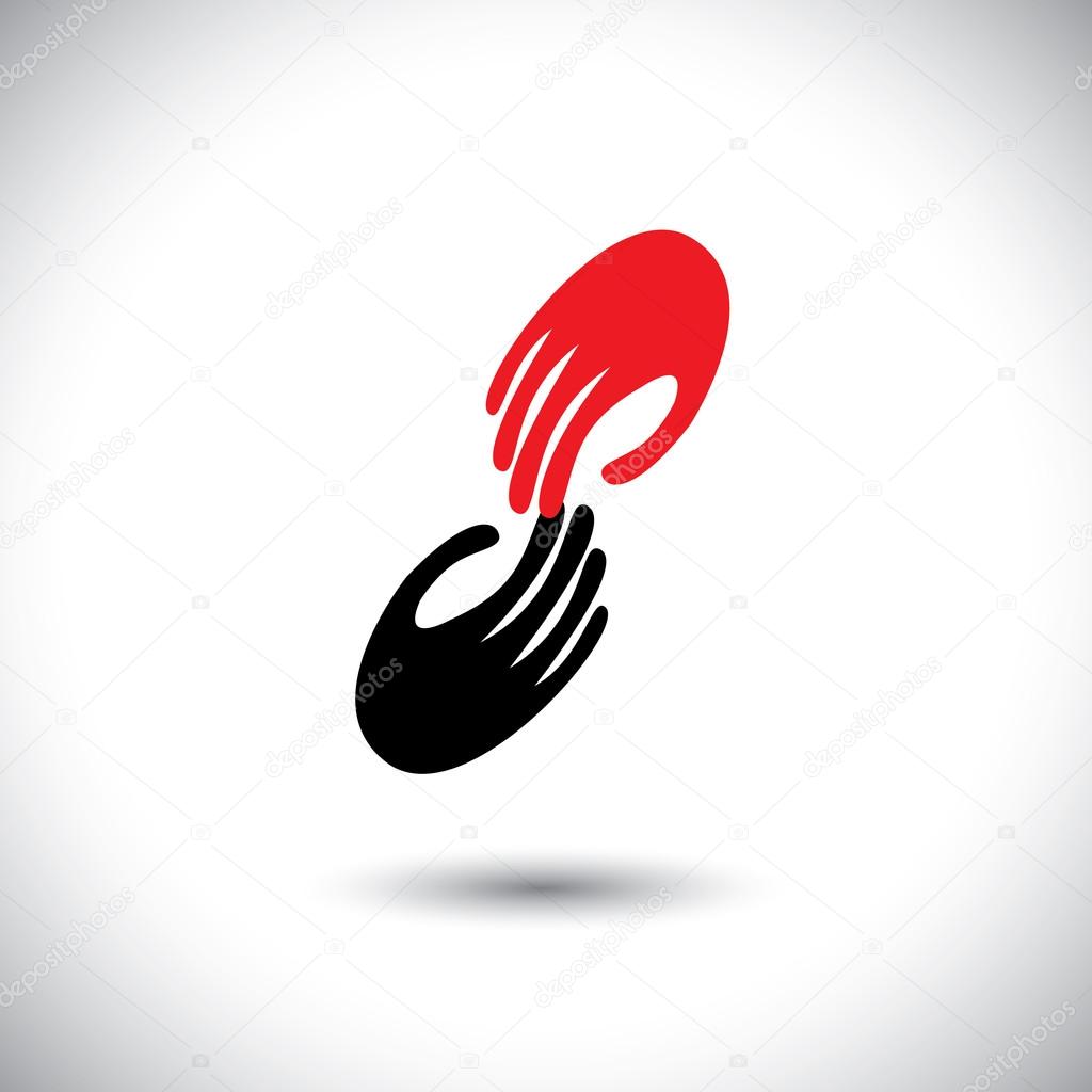 Hands held together - support, care, love & friendship concept vector. this graphic illustration also represents empathy, sympathy, kindness, loyalty, oneness, being connected, compassion