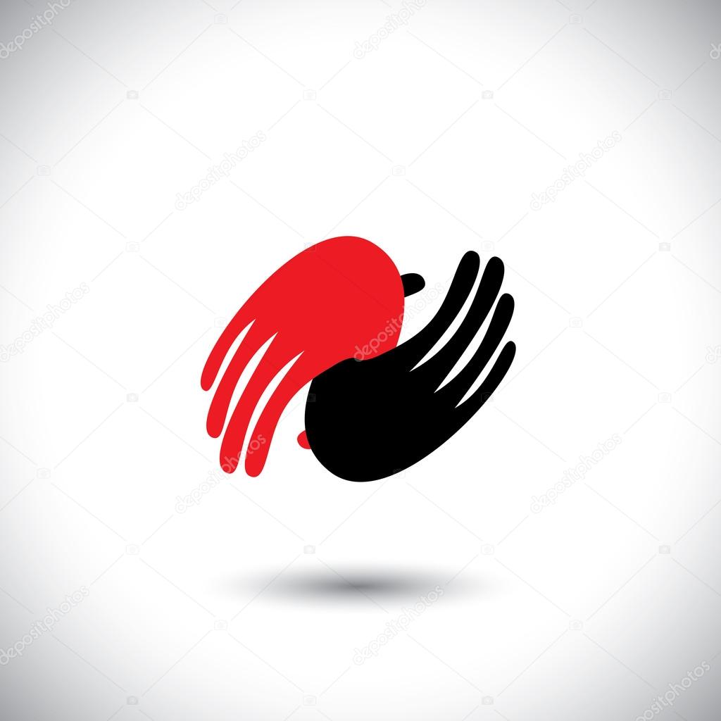 Hands held together - support, care, love & friendship concept vector. This graphic illustration also represents empathy, sympathy, kindness, loyalty, oneness, being connected, compassion