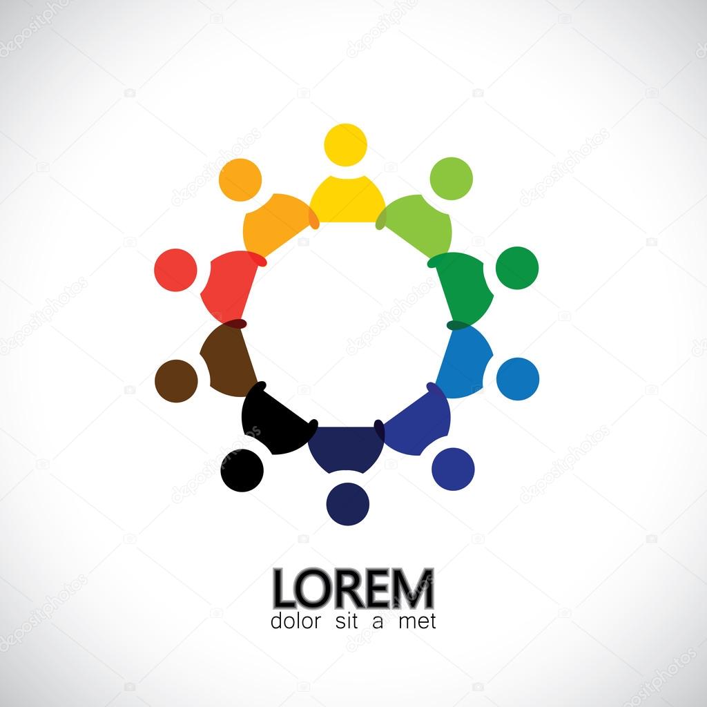 Circle of friendship, cooperation, teamwork concept vector icon. This also represents fun activities, sharing, celebration, being together, unity & solidarity, happy & merry