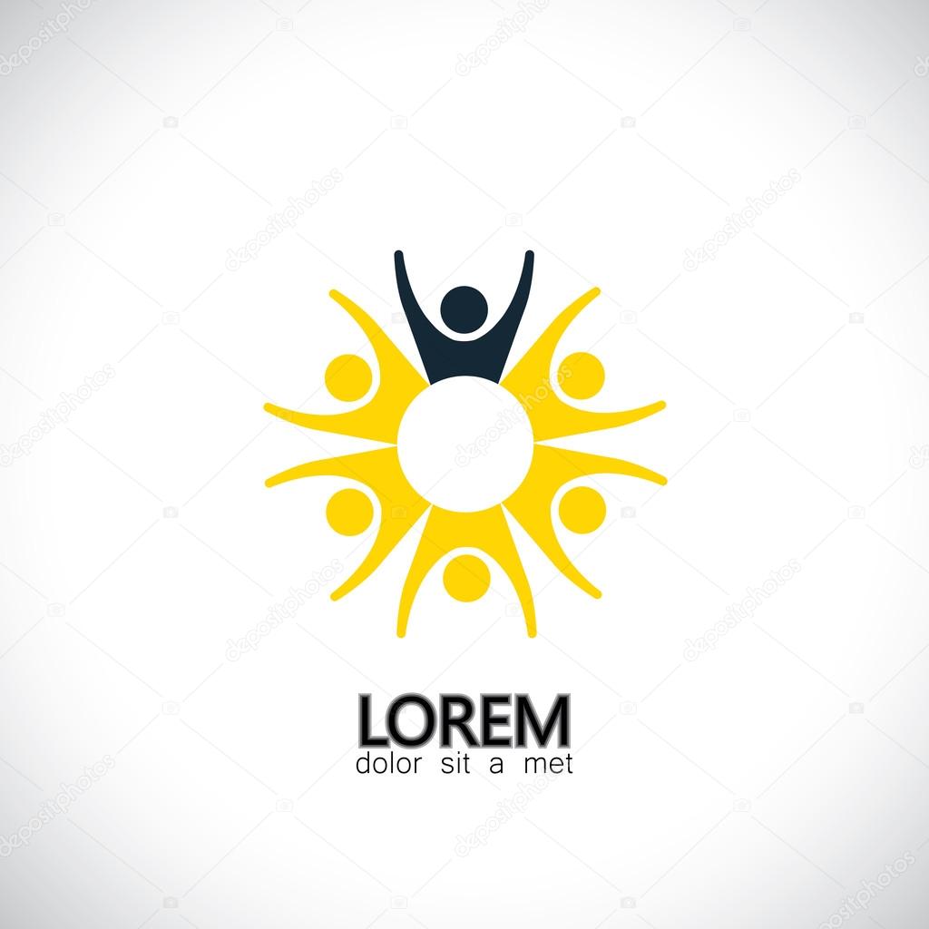 Flat vector design of circle of happy motivated people with a leader. this vector also represents leadership, team and teamwork, community, being together