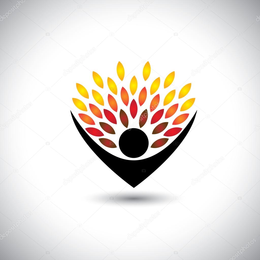 People embracing tree or nature - eco lifestyle concept vector. This graphic also represents harmony, nature conservation, sustainable development, natural balance, development, healthy growth