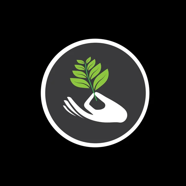 Sprout in a hand sign - concept vector icon on black — Stockový vektor