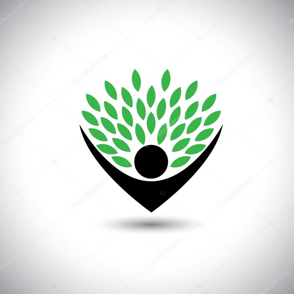 people embracing tree or nature - eco lifestyle concept vector