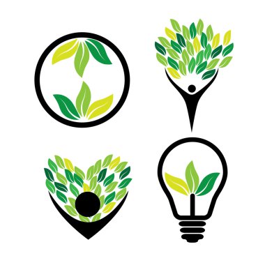 ağaçlar, eko fikir, yeşil enerji - çevre kavramı vektör sevgi dolu kişi