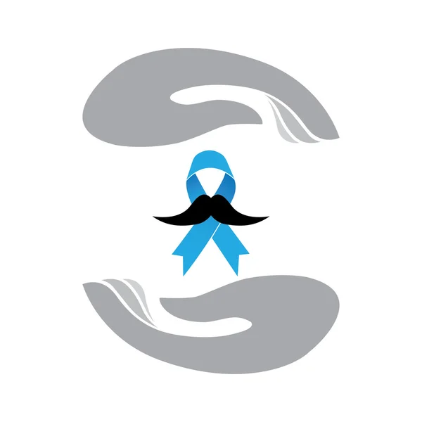 Cancer de la prostate bleu sensibilisation au ruban vecteur avec la moustache étant — Image vectorielle