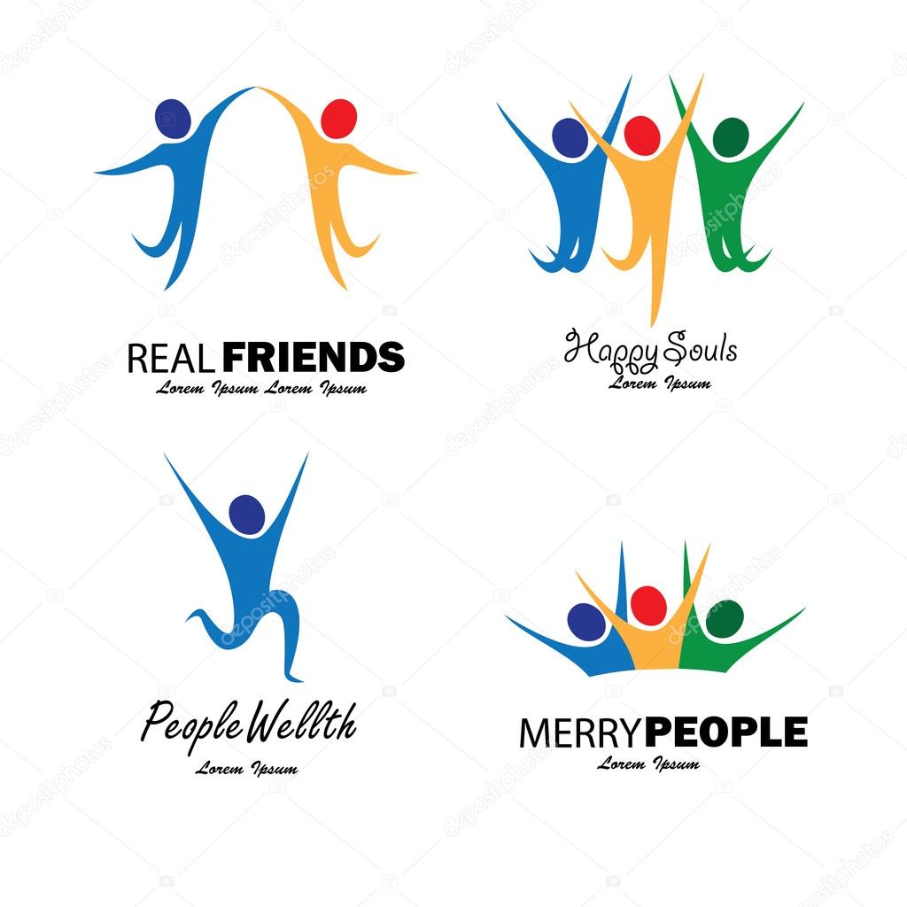 colorful happy people jumping in joy vector set