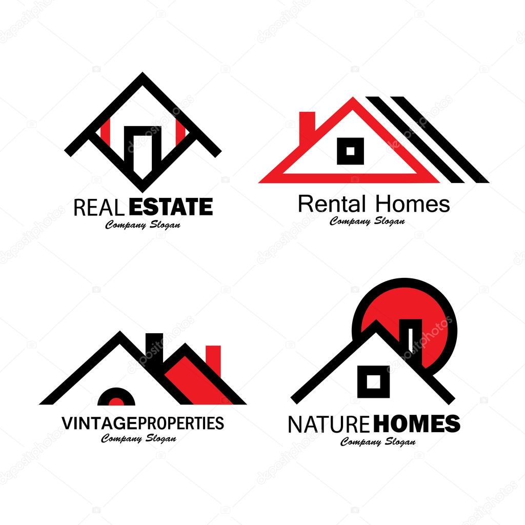 Set of line icons of buildings vector logos. this also represents homes, houses, aprtments and residential buildings, rental property, real estate buy sell icons, etc