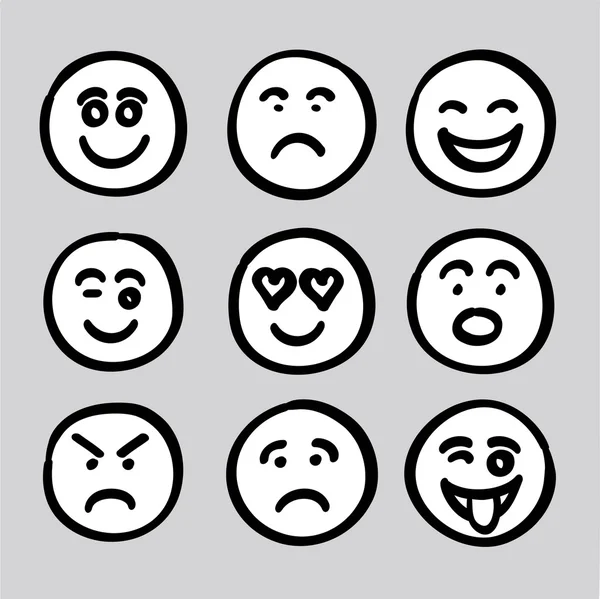 Mano dibujado rostro humano expresiones iconos colección conjunto vector gr — Vector de stock