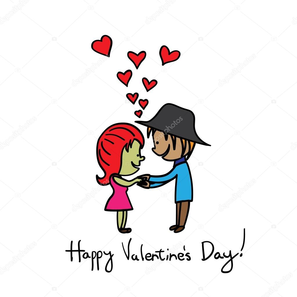 Hand Drawn Girl Boy Expressing Love On Valentines Day Vector Gra Stock Vector Image By C Smarnad