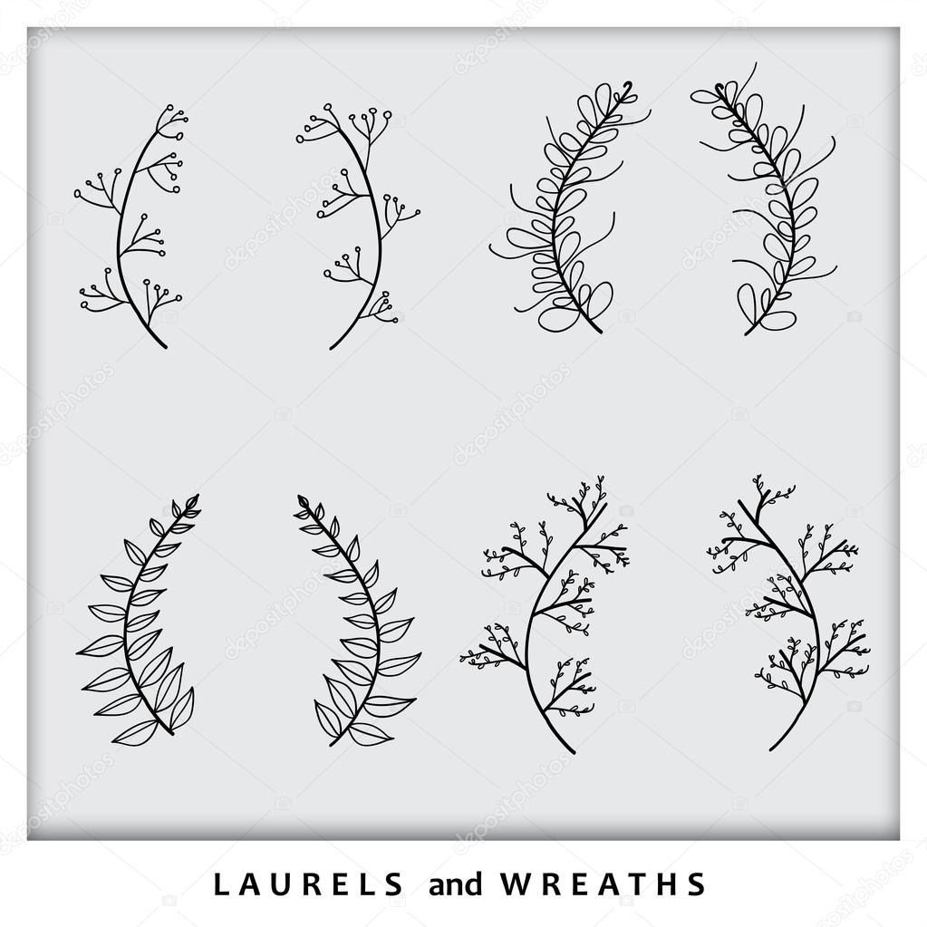 hand drawn laurel wreath icons collection set vector graphic