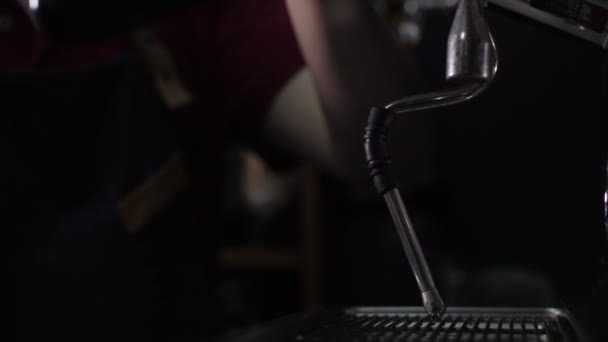 巴里斯塔用热蒸汽清洗咖啡壶的金属网 — 图库视频影像