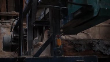 Testere makinesi, uzun tezgahta uzanan büyük kütükleri keser