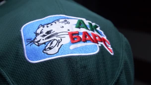 Barevné logo Akbars na rameni zelené hokejové uniformy