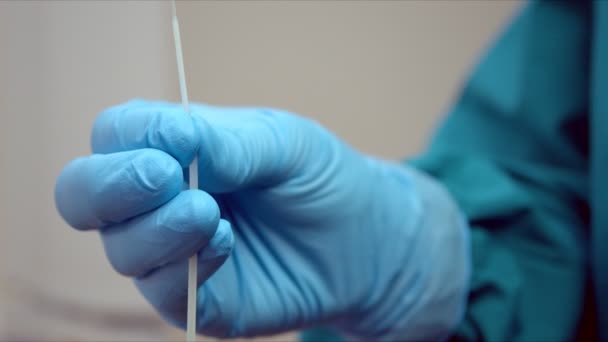 Nurse in gloves holds swab for coronavirus smear sample — Stock Video