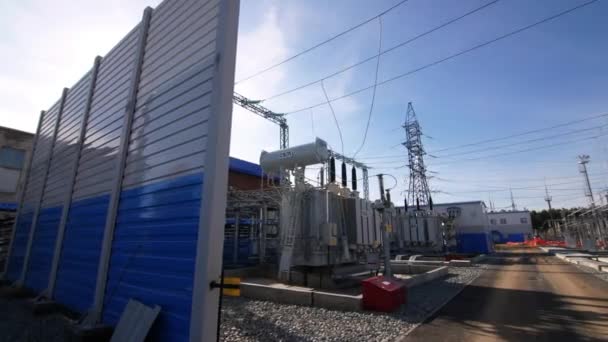 New electrical distribution substation with transformers — Stock Video