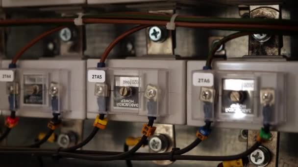 Key selector switches in plastic cases with cables on board — Stock Video