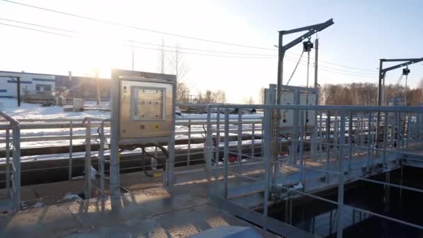 Control panels on ground at pools with purified wastewater — 图库视频影像