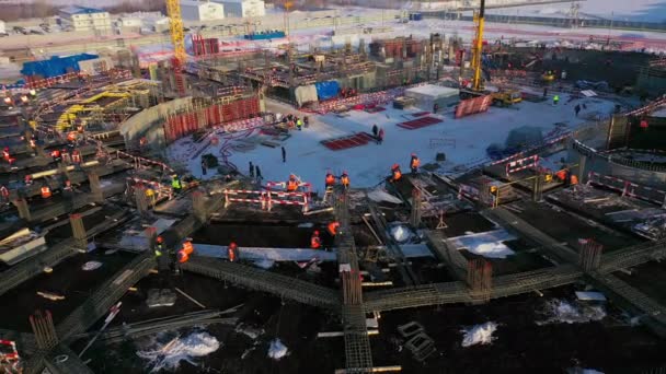 Site de construction de la future arène sportive le matin d'hiver — Video