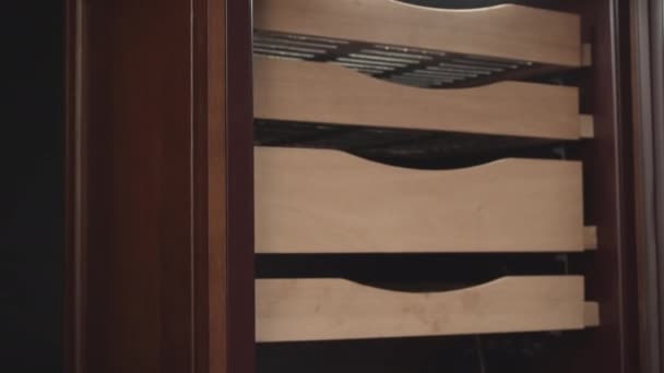 Elegante frigorifero con cassetti su sfondo nero — Video Stock