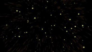 Siyah arka planda parıldayan Altın Kar Taneleri. Parlak parti arkaplanı.