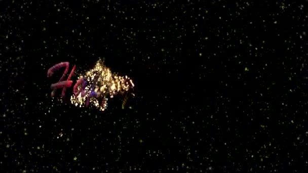 幸せな新年美しい光沢のある黄金のテキストのアニメーションでキラキラ効果とボケ — ストック動画