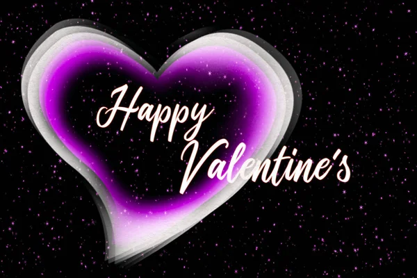 Κείμενο Happy Valentines Αφηρημένη Καρδιά Και Ροζ Starson Μαύρο Φόντο — Φωτογραφία Αρχείου