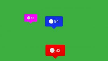 Çok renkli sosyal medya yorumları yeşil ekranda yüzen canlı biçime karşılık veriyor