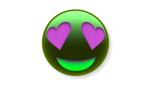 Purple Heart Eyes Ansikte Emoji Ikon Isolerad Vit Bakgrund För — Stockvideo