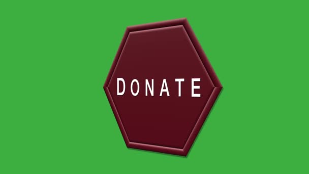 Pulsante Esagonale Rosso Donazione Donare Icona Sullo Schermo Verde — Video Stock