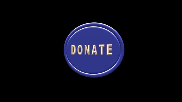 蓝色椭圆按钮 带有金色文字 黑色背景的捐赠图标 — 图库视频影像