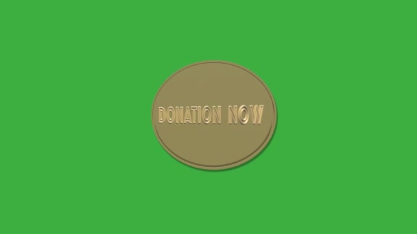 黄金のテキストと黄金の楕円ボタン寄付今 緑の画面上の寄付アイコン — ストック動画