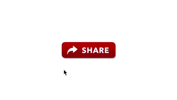鼠标光标在白色背景下击中圆形红色共享图标计算机的动画 — 图库视频影像