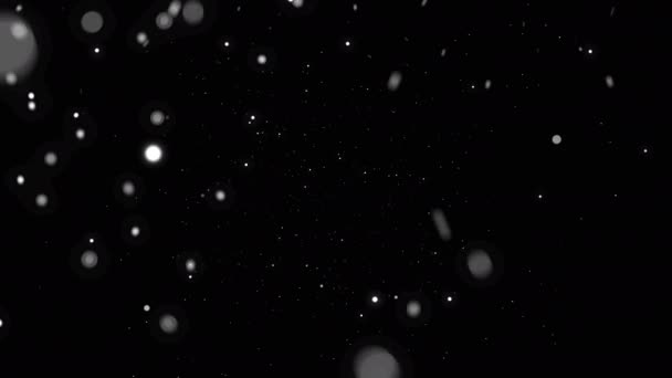 Rozostřené Rozmazané Sněhové Vločky Víří Září Černém Pozadí Sněhová Pokrývka — Stock video