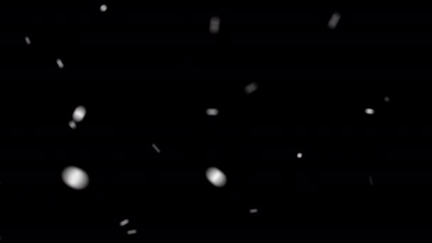 Απεσταλμένες Νιφάδες Χιονιού Στροβιλίζονται Και Λάμπουν Μαύρο Φόντο Επικάλυψη Χιονιού — Αρχείο Βίντεο
