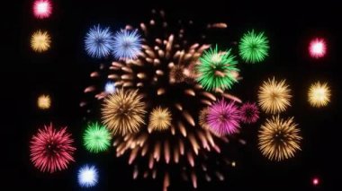 Vibrant multi colored fireworks exploding against a pure black background. Festive celebration concept for holidays events posters and party design