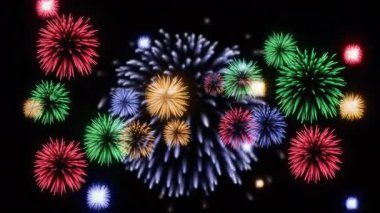 Vibrant multi colored fireworks exploding against a pure black background. Festive celebration concept for holidays events posters and party design