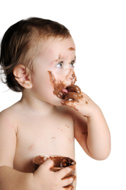 Şu an, zevk bebek yeme çikolata