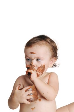 Şu an, zevk bebek yeme çikolata