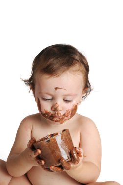 Şu an, zevk bebek yeme çikolata