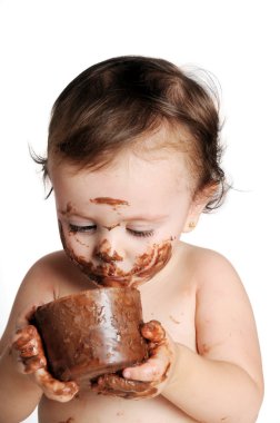 Şu an, zevk bebek yeme çikolata