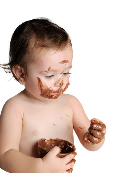 Korzystając z chwili, dziecko jedzenie czekolady Zdjęcia Stockowe bez tantiem