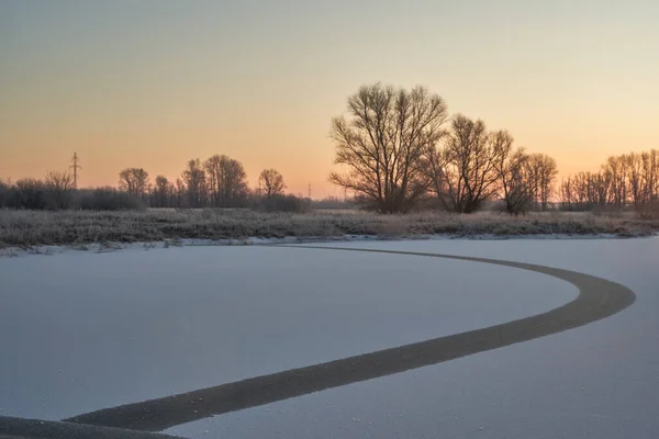 Breath Winter First Ice Lake Dawn Frosty Morning Frost Grass — Stock Photo, Image