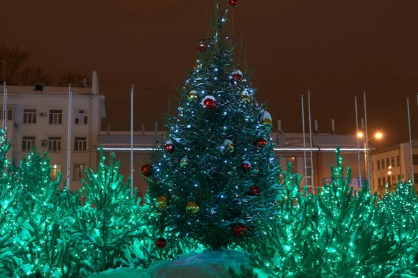 Boże Narodzenie Zamazane Bokeh Świąteczne Lampki Choince Nowy Rok Zbliżenie — Zdjęcie stockowe