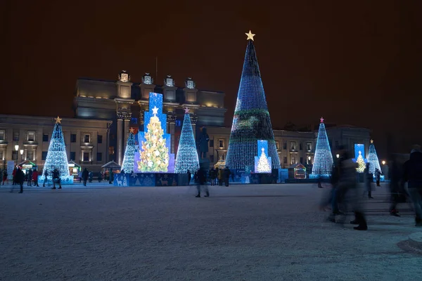 Boże Narodzenie Zamazane Bokeh Świąteczne Lampki Choince Nowy Rok Zbliżenie — Zdjęcie stockowe