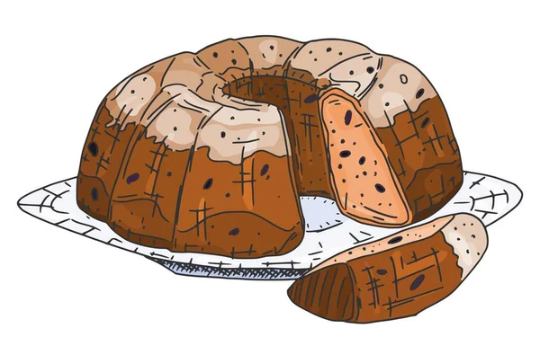 Muffin Rotondo All Uvetta Con Glassa Schizzo Doodle Vettoriale — Vettoriale Stock